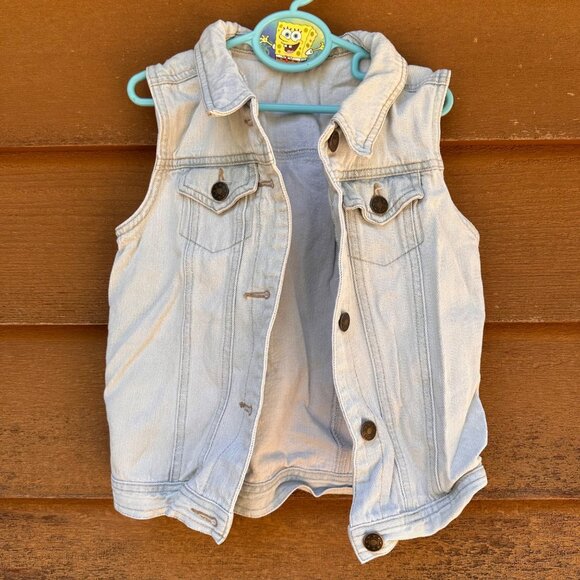 Fabkids Light Blue Denim Jean Vest Girls XL 100% Cotton Sleeveless Button-Front - Picture 1 of 8